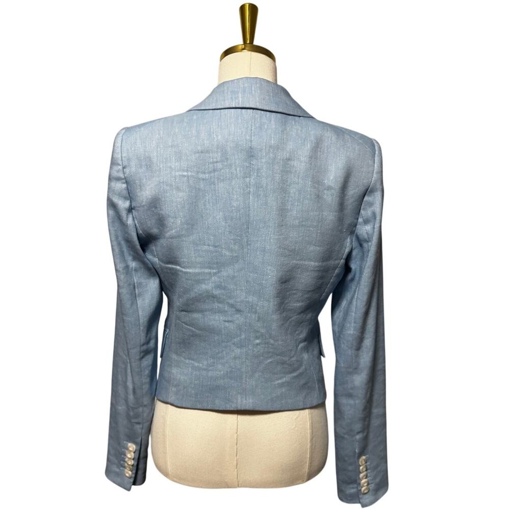 Veronica Beard Diego Lake Blue Linen Blend Dickey Double Breasted Blazer Size 2 - Picture 2 of 7